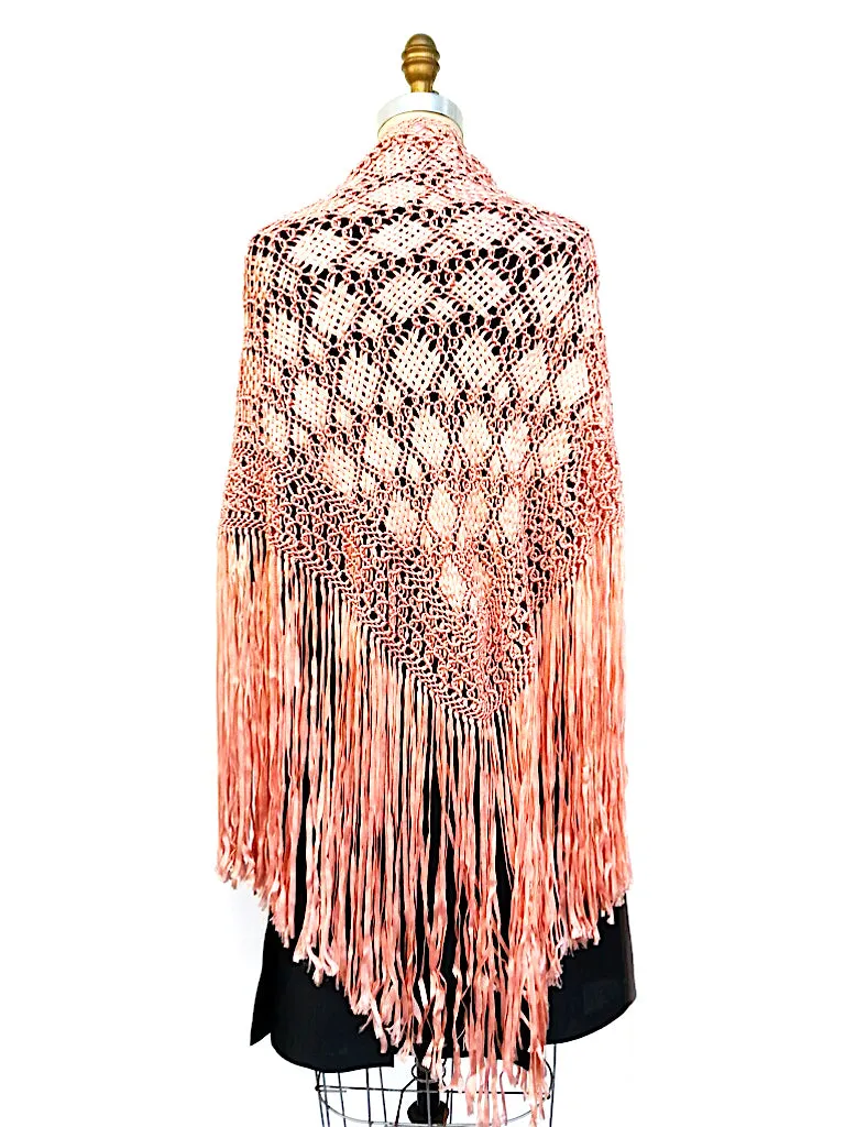 Silk Macrame Triangle Shawl Pink