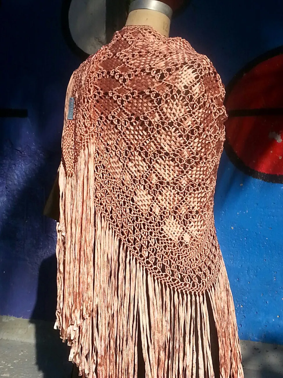 Silk Macrame Triangle Shawl Pink