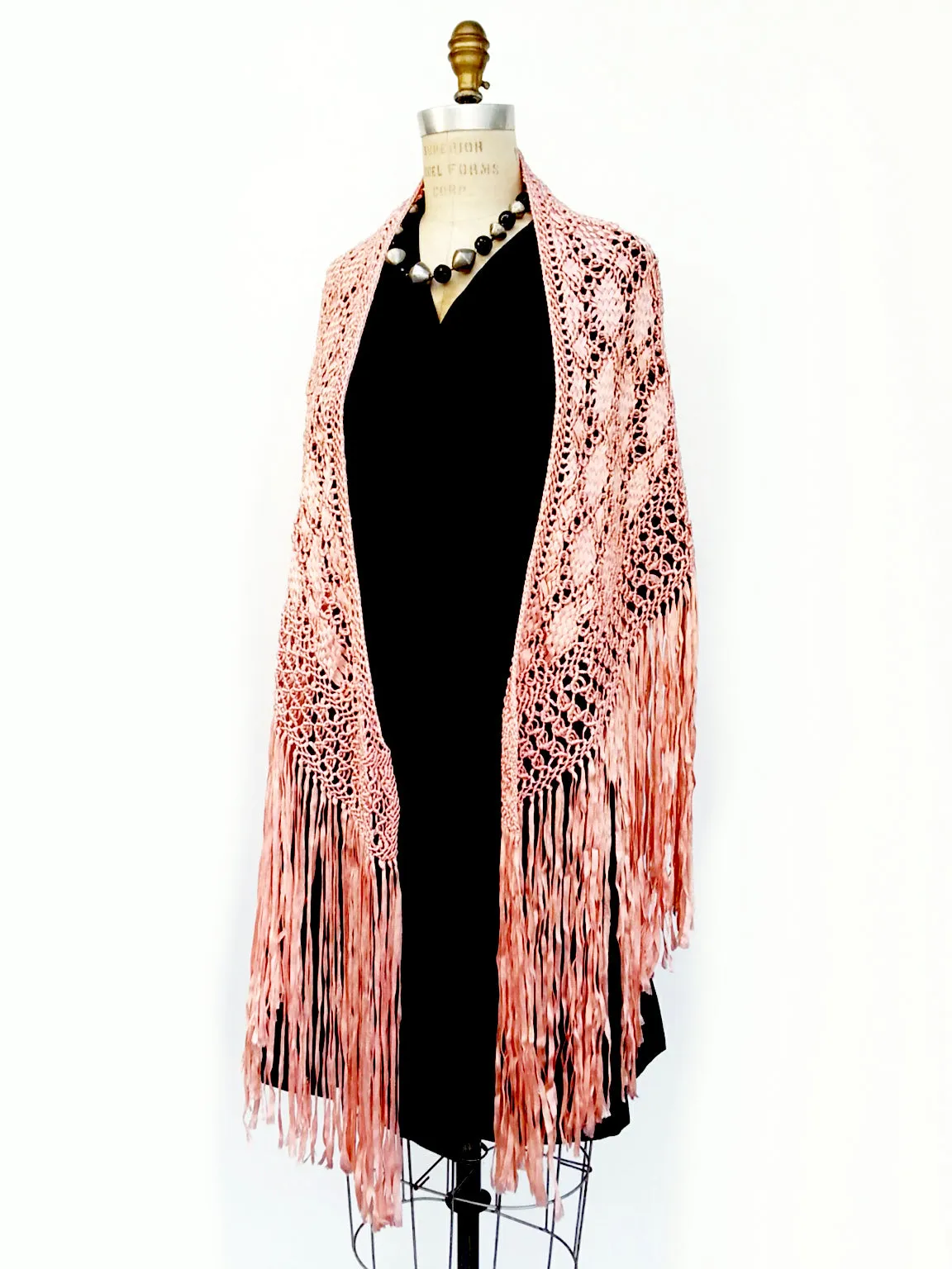 Silk Macrame Triangle Shawl Pink