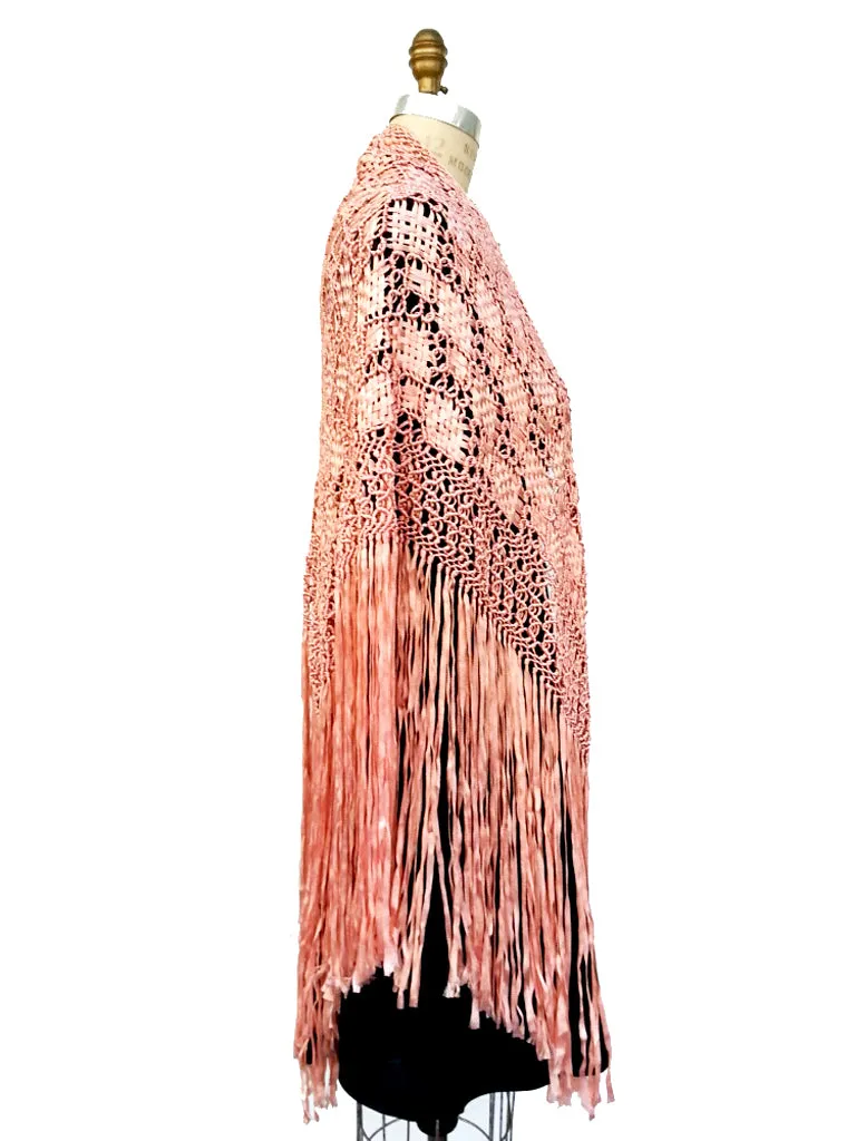 Silk Macrame Triangle Shawl Pink