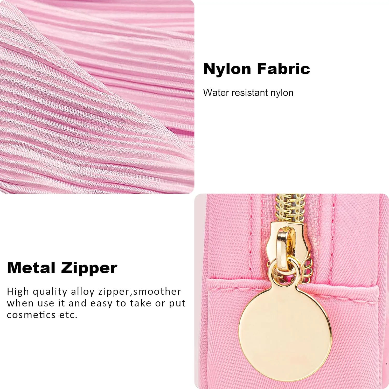 Small Personalized Initial Letter Clear Makeup Bag, Nylon Preppy Patch Makeup Bag Chenille Letter A-Z TSA Approved Travel Toiletry Bag Cute Zipper Pouch Purse for Women Men (Pink, N)