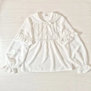 Sweet White Chiffon Blouse w. Detachable Sleeves
