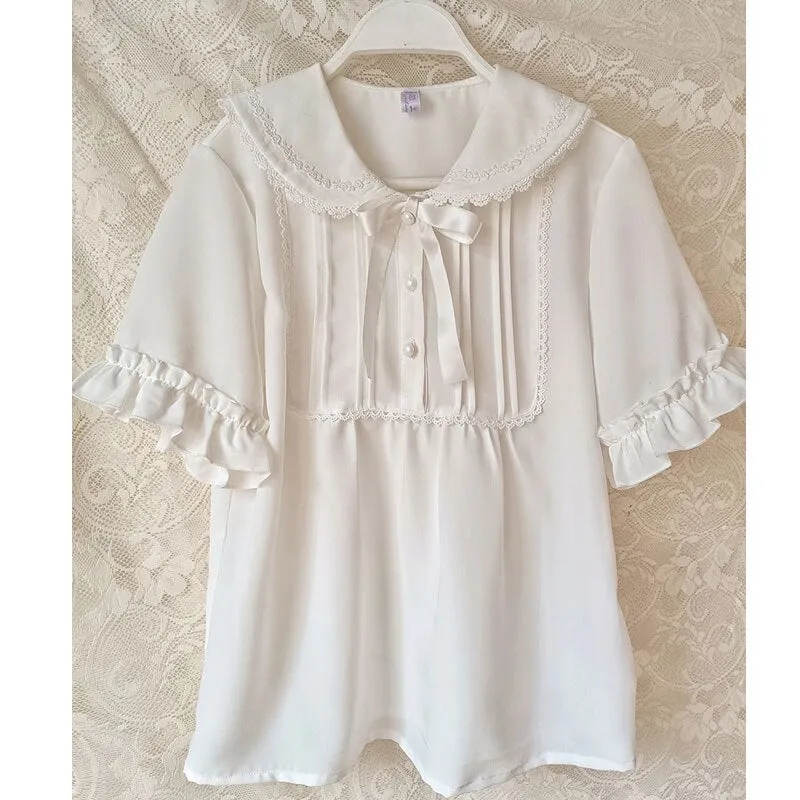 Sweet White Chiffon Blouse w. Detachable Sleeves