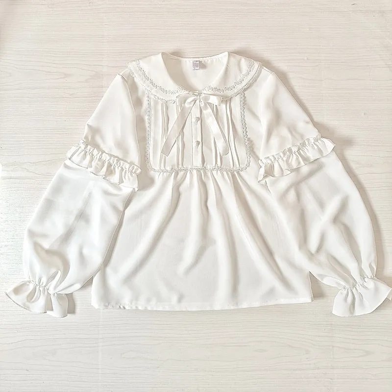 Sweet White Chiffon Blouse w. Detachable Sleeves