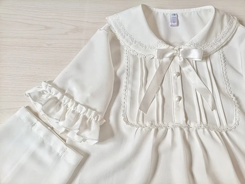 Sweet White Chiffon Blouse w. Detachable Sleeves
