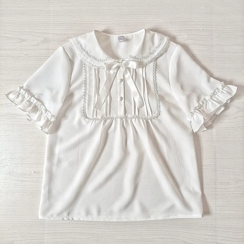Sweet White Chiffon Blouse w. Detachable Sleeves
