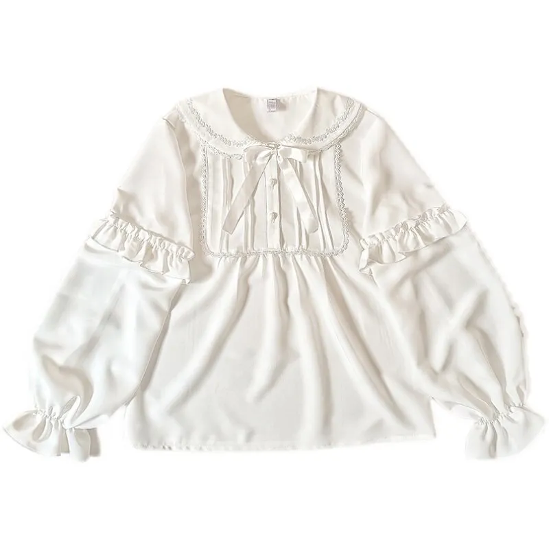 Sweet White Chiffon Blouse w. Detachable Sleeves