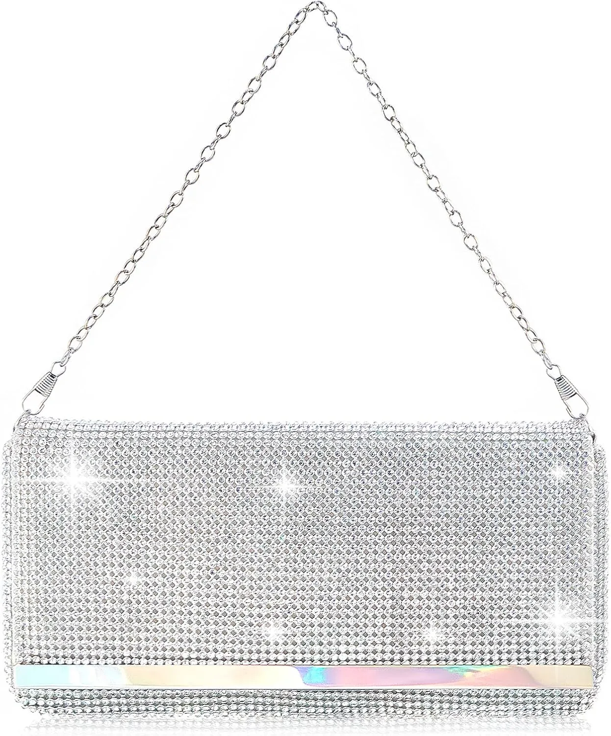 Tessco Women's Evening Bag Glitter Clutch Purses for Women Evening Wedding Party Prom Purse Rhinestone with Detachable Chain (Silver)