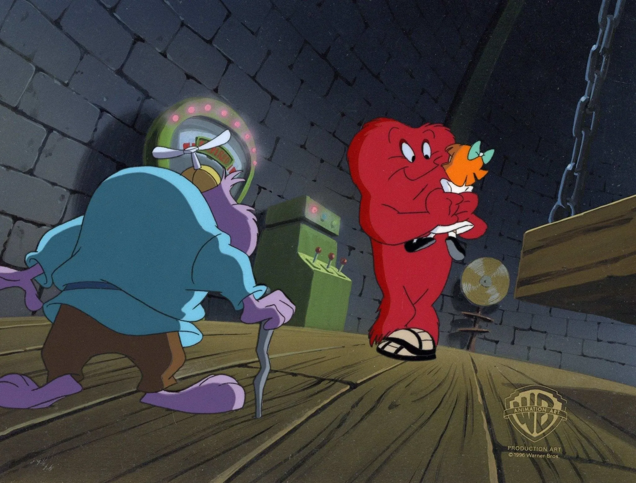 Tiny Toons Original Production Cel on Original Background: Elmyra Duff, Gossamer, and Dizzy Devil