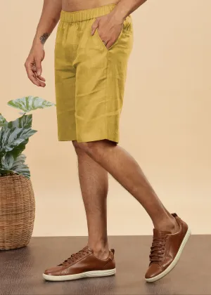 Trio Shorts - Pure Linen Shorts With Elastic Band - Sunburst Yellow
