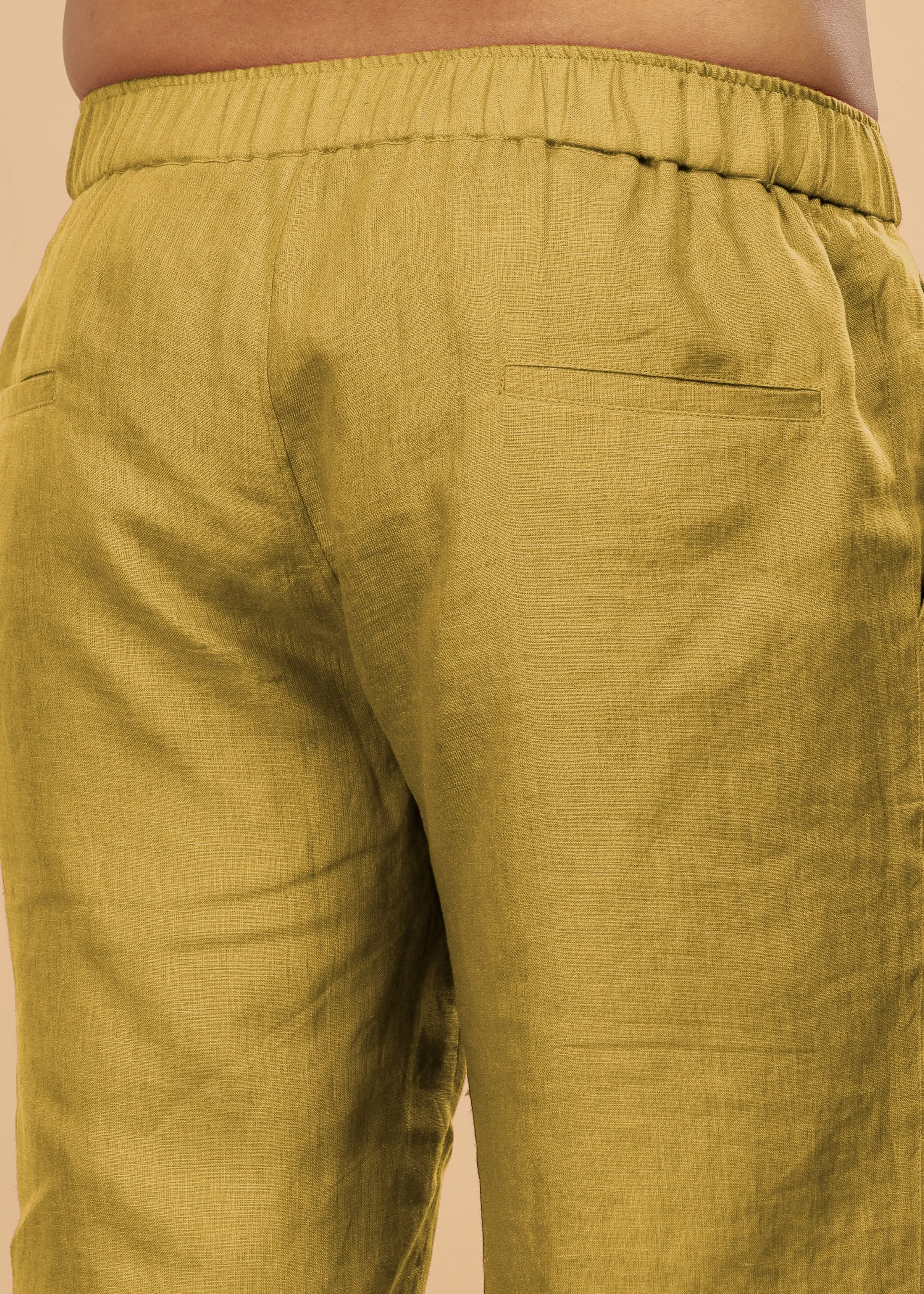 Trio Shorts - Pure Linen Shorts With Elastic Band - Sunburst Yellow