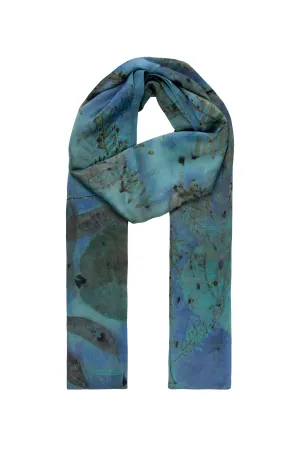 Turquoise Pure Silk Hand Printed Ecological Shawl 90 x 200 cm