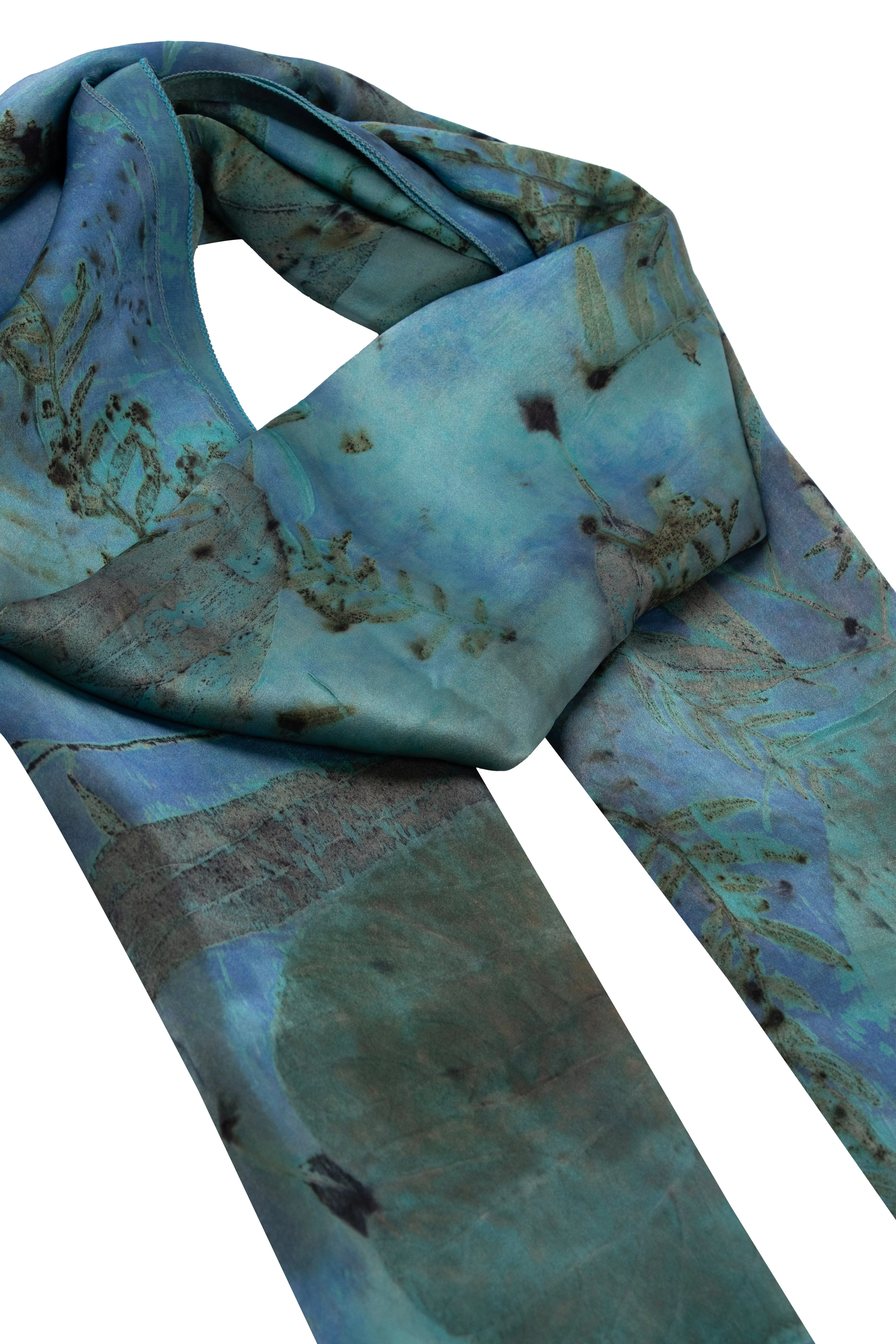 Turquoise Pure Silk Hand Printed Ecological Shawl 90 x 200 cm