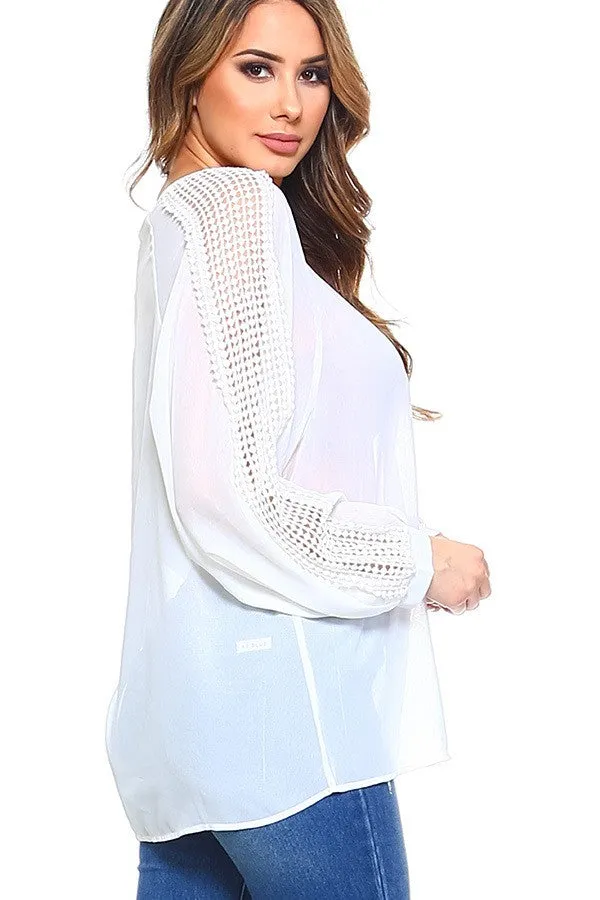 White hollow out blouse - Women