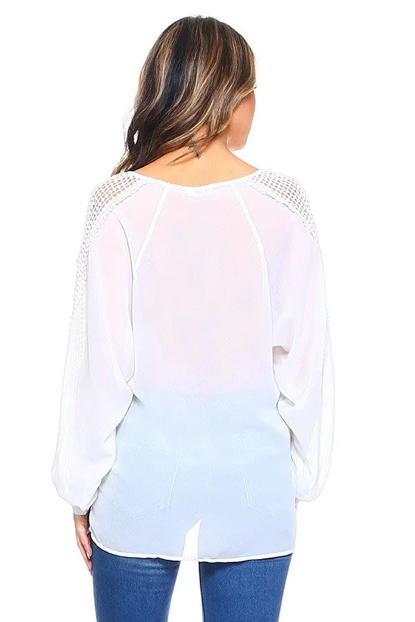 White hollow out blouse - Women