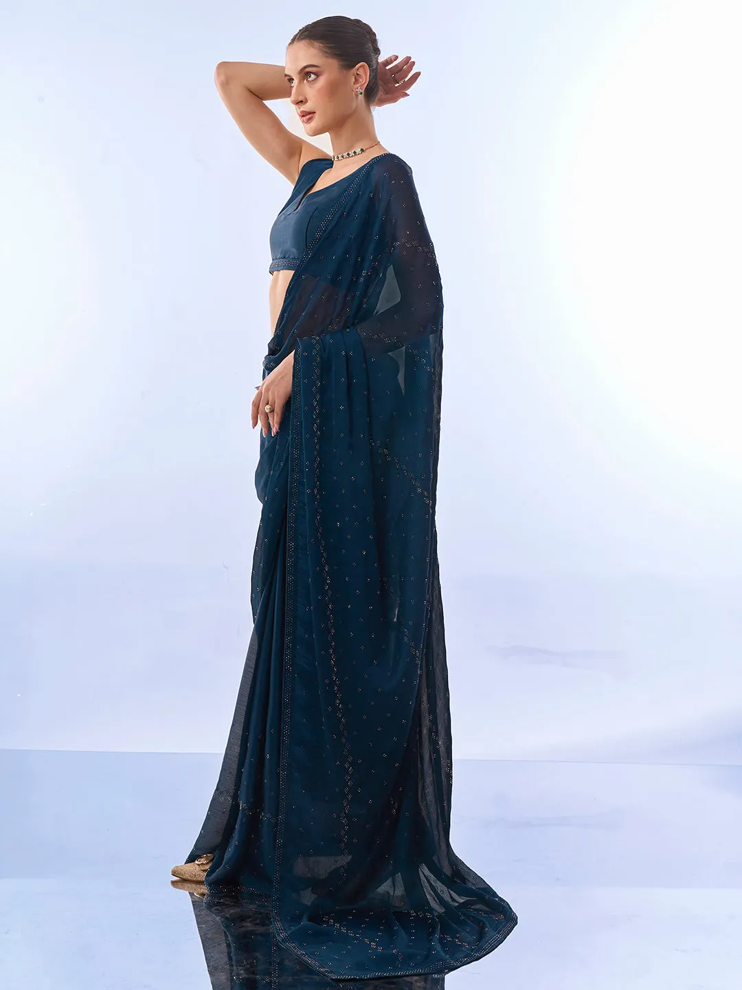Women Party Wear Satin Chiffon Saree With Un Stitched Blouse