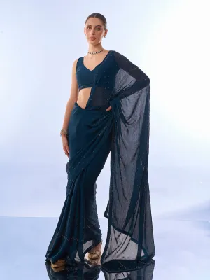Women Party Wear Satin Chiffon Saree With Un Stitched Blouse