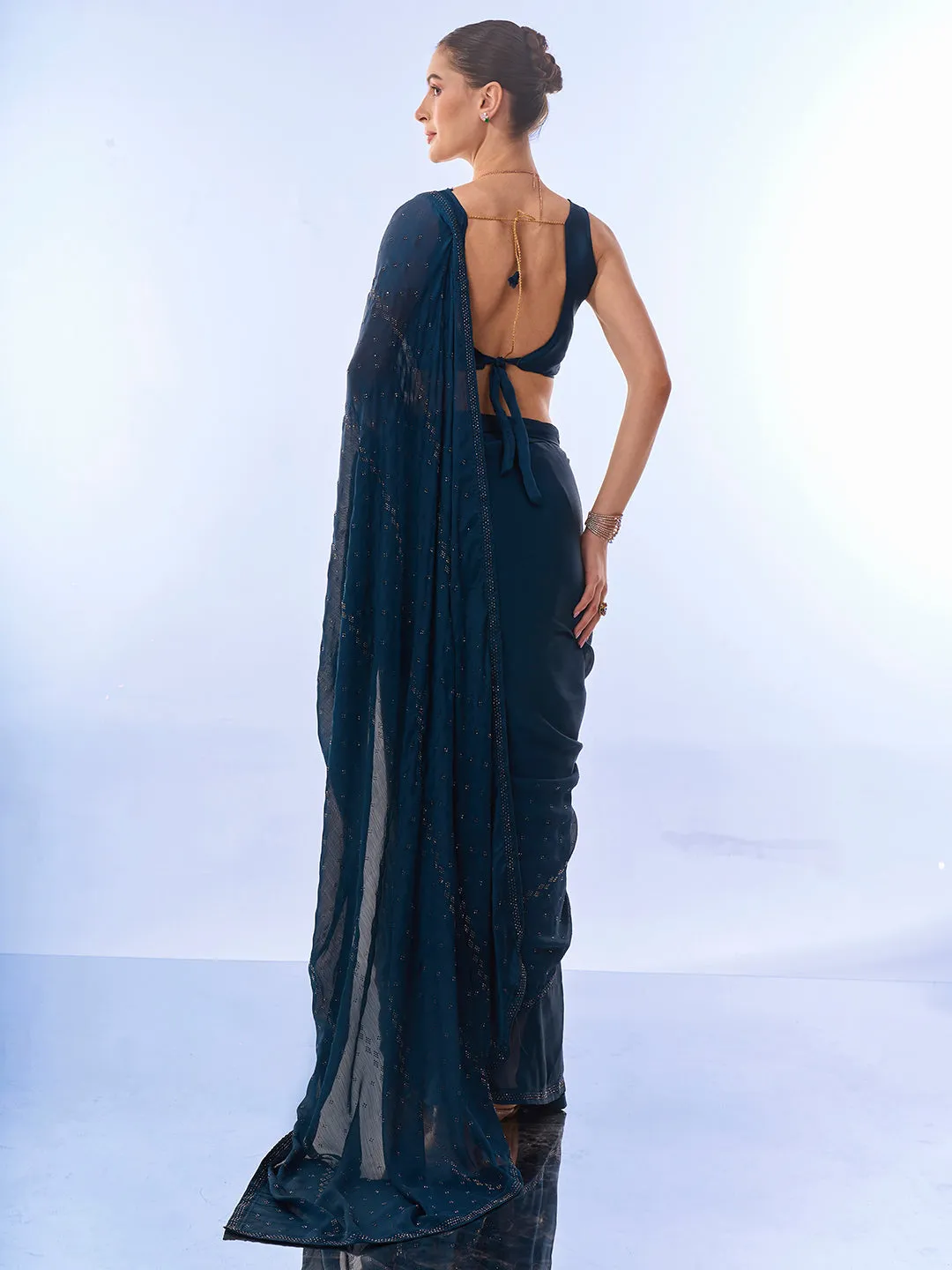 Women Party Wear Satin Chiffon Saree With Un Stitched Blouse