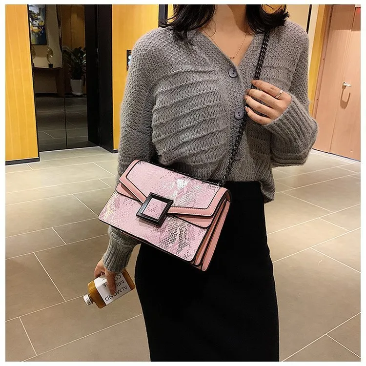 Women's Snake Print Square Shoulder Bag Crossbody Bags