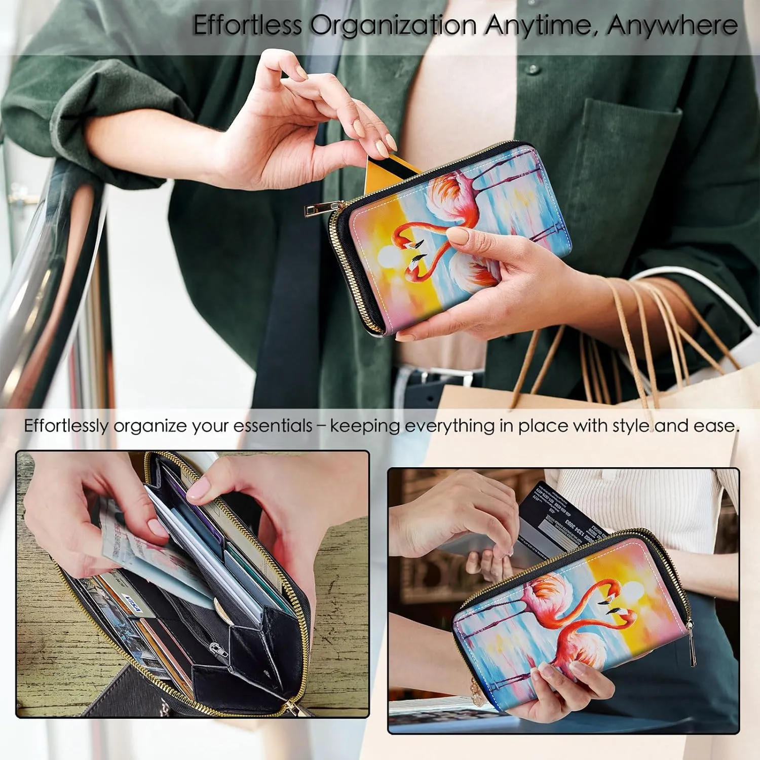 Wristlet Wallets For Women With Card Holder Zipper Pocket,Slim PU Leather women's Wallet Clutch