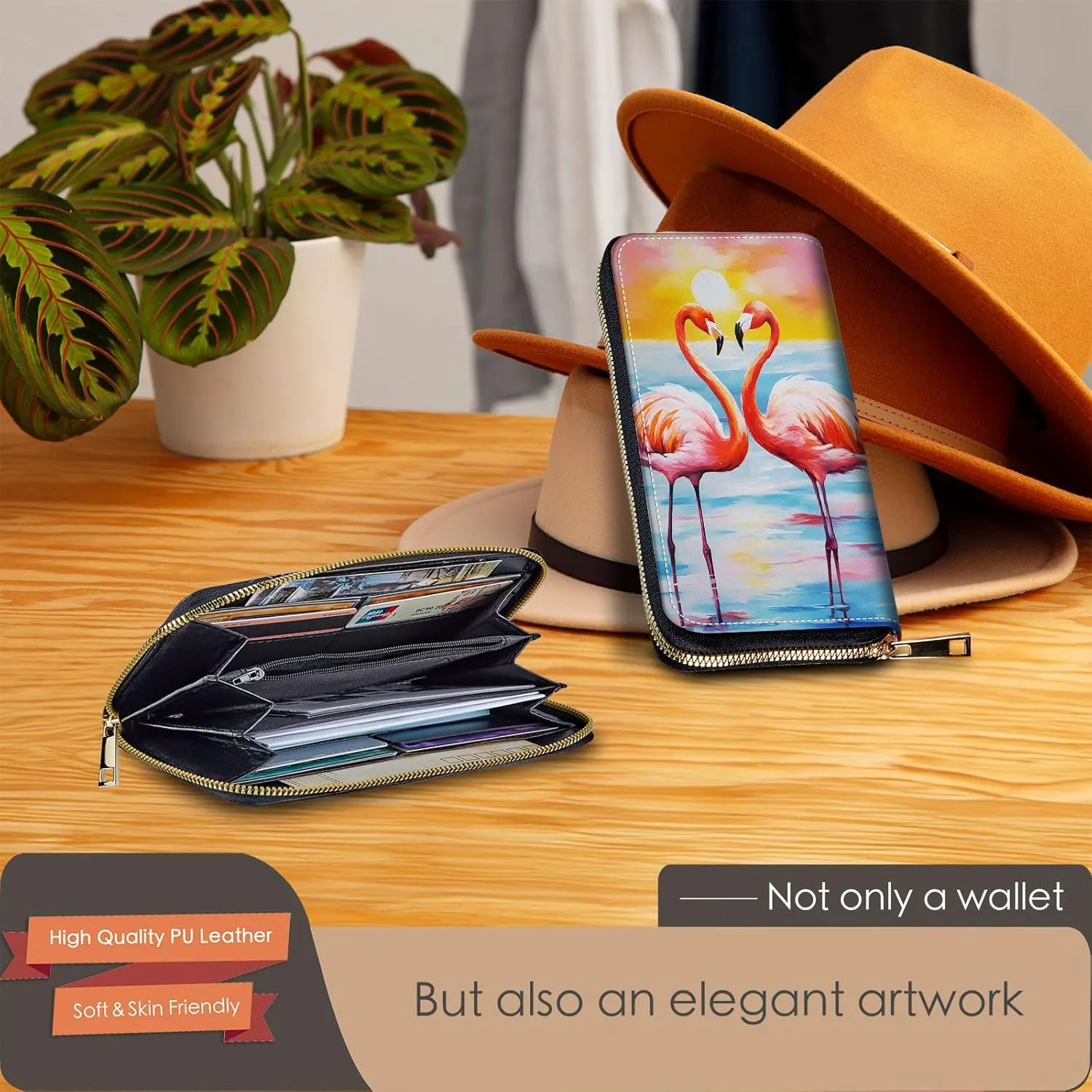 Wristlet Wallets For Women With Card Holder Zipper Pocket,Slim PU Leather women's Wallet Clutch